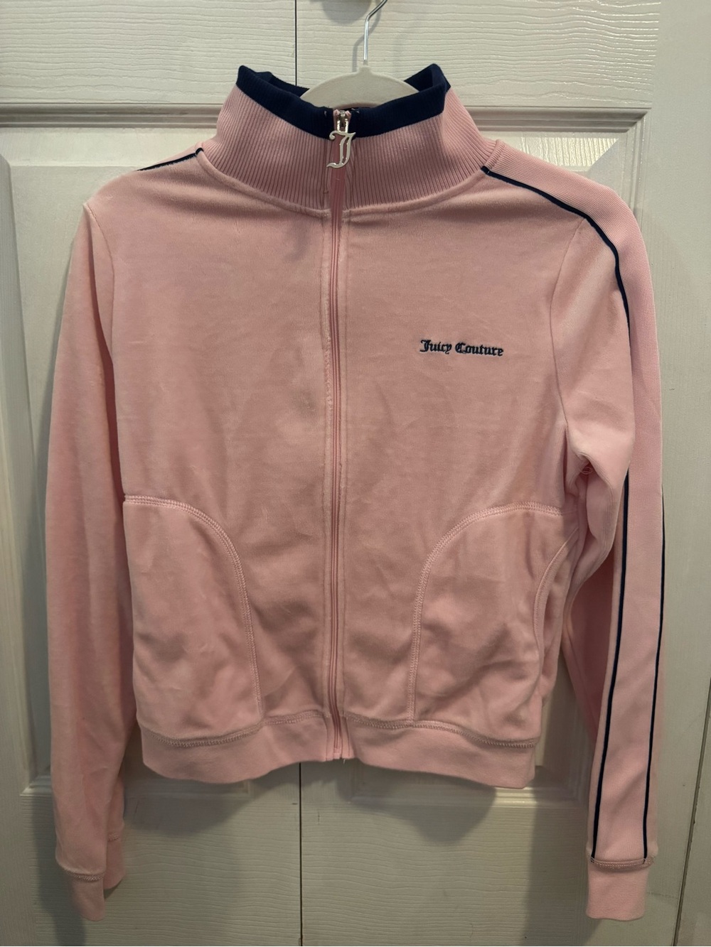 Juicy Couture Pink Zip-Up Bomber Jacket with Navy Trim